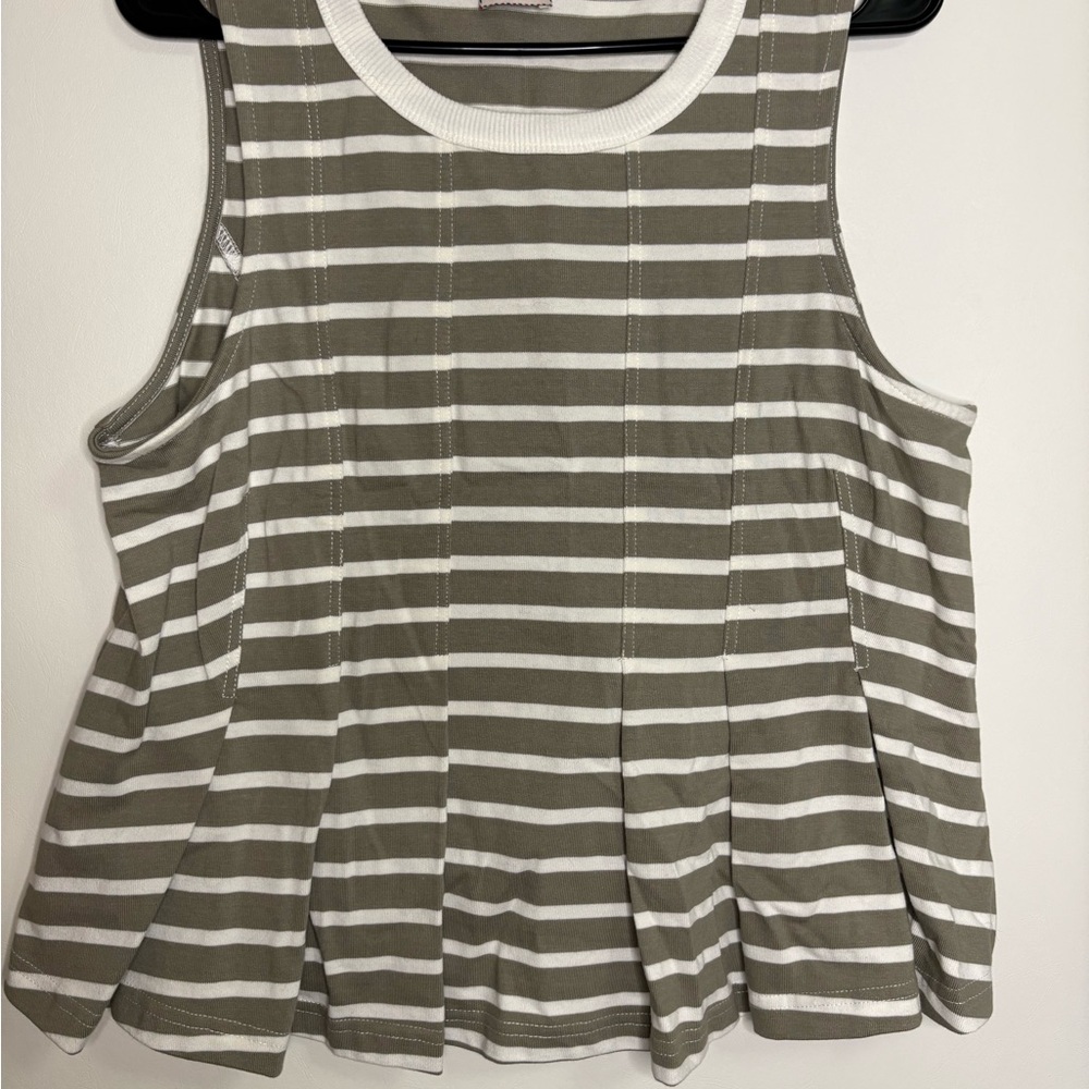 Anthropologie Olive and White Striped Tank Top